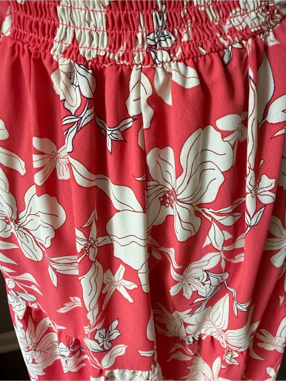 Social Standard By Sanctuary Floral Tiered Maxi Dress in Coral & Ivory Small